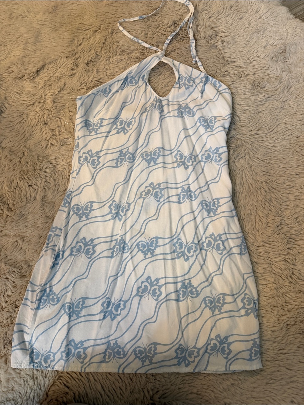 La Hearts White and Light Blue Halter Sundress